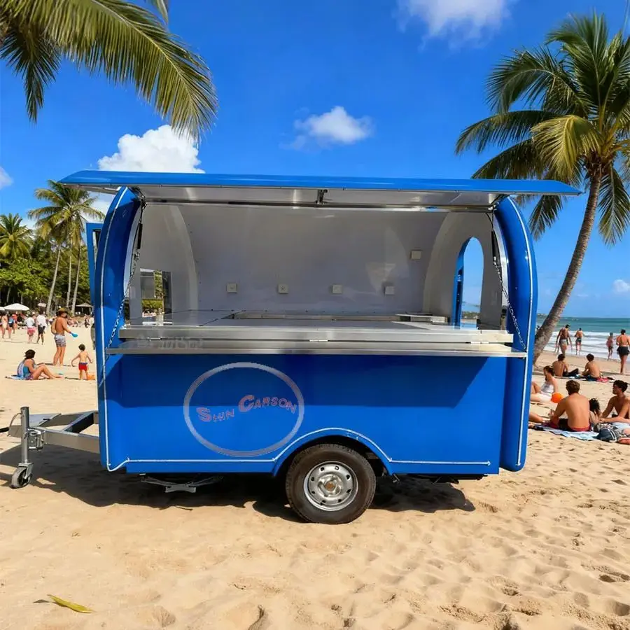 

Outdoor Food Trailer Blue Finish round Design with Deployable Oversized Window for Enhanced Visibility And Service