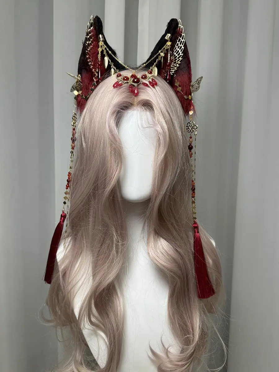

Длинная повязка на голову с ушками животных с кисточками, древний стиль, лисьи уши, экзотический стиль, аксессуары для волос, кошачьи уши, аниме, косплей, кроличьи уши