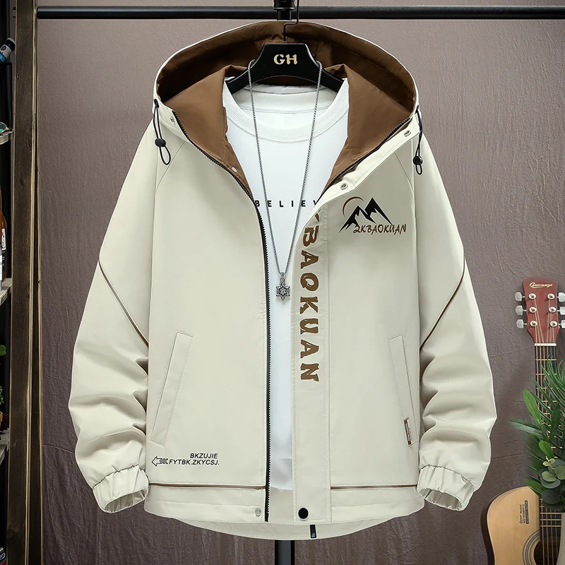 

Мужская куртка с капюшоном, весна-осень 2024, новая цветовая гамма, рабочая куртка, подростковая водонепроницаемая повседневная ветровка из полиэстера