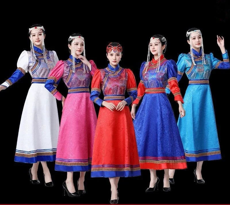 Chinese Mongolian Woman Dance Dress Stage Perform Robe Classical