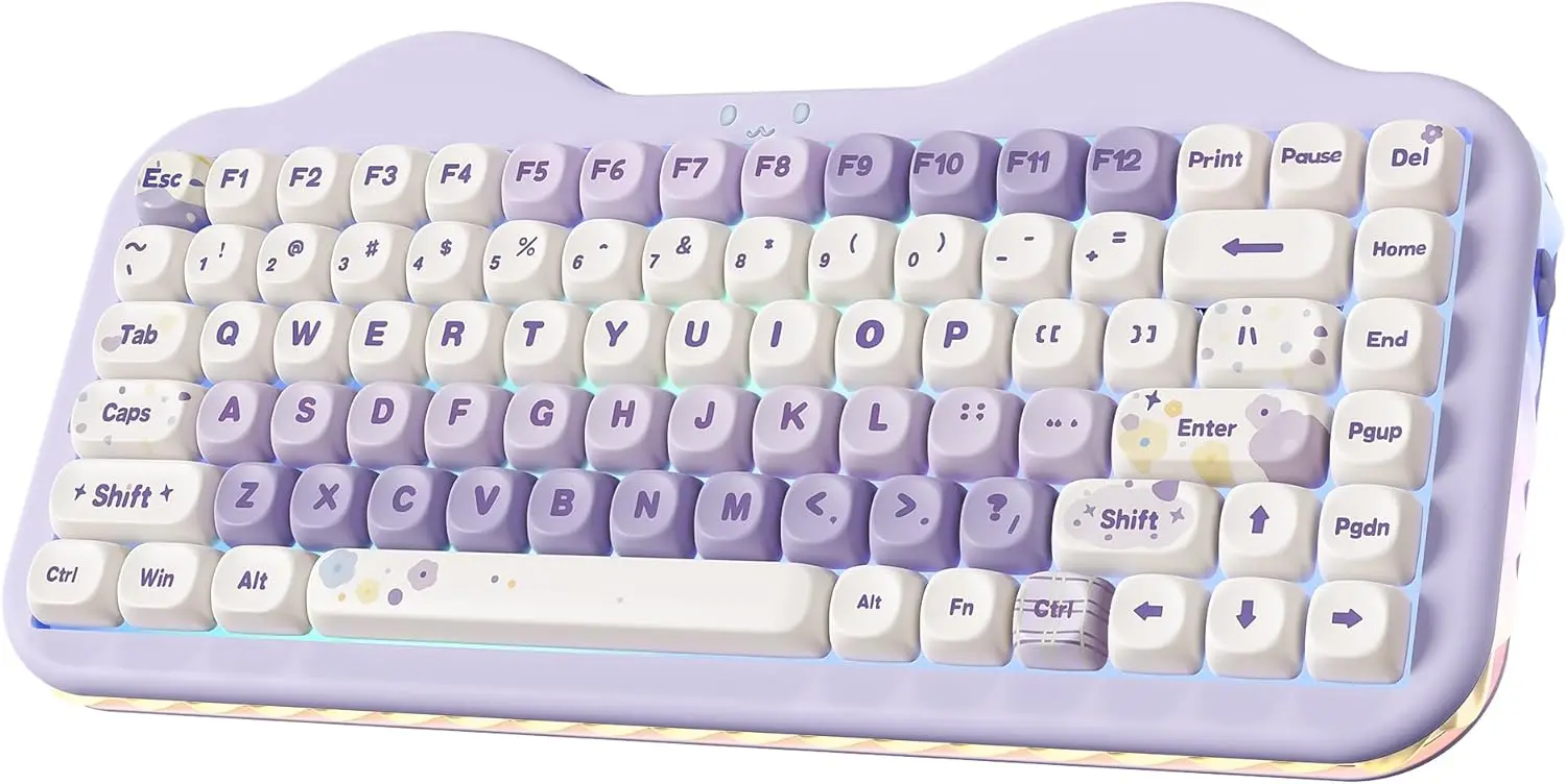 75% Wireless Mechanical Keyboard, Hot-Swappable, RGB Backlit, Bluetooth/2.4G/USB-C, PBT Keycaps for Mac/Windows Gaming (Purple)