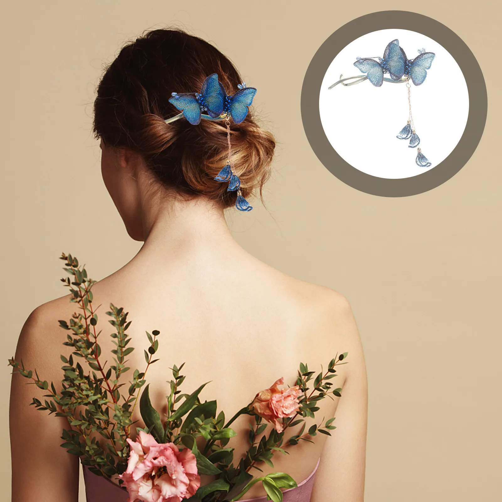2Pcs Embroidered Butterflies Hair Clips Elegant Metal Hairpin for Women Temperament Hair Accessories Daily Styling Decorative