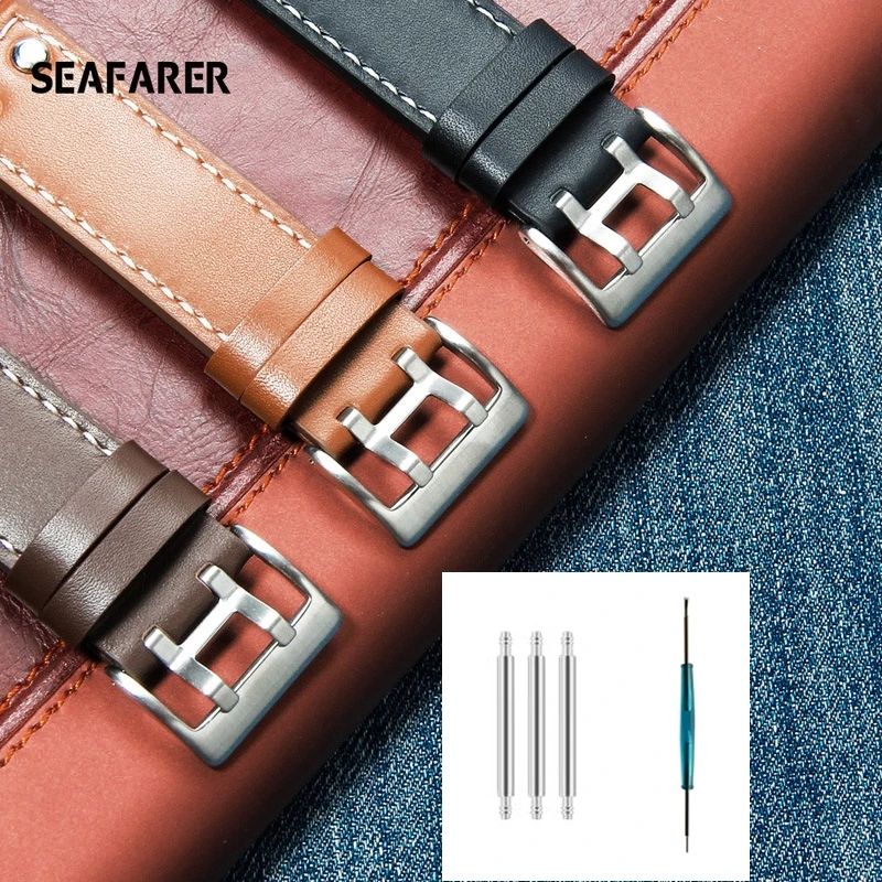 20 Ремешок из натуральной кожи 22 мм для Hamilton Khaki Aviation Field Navy H 70595593   H 77616533   Ремешок для часов Мужской браслет-браслет