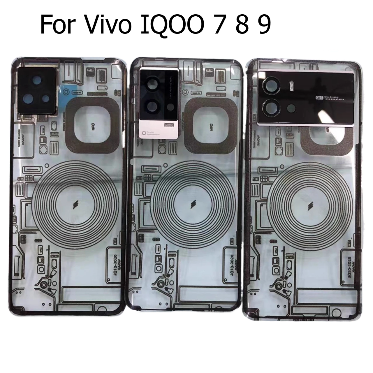 VIVO iQOO 7 8 9 Transparent Rear Battery Glass Door Panel Case Housing + Camera Lens Replace
