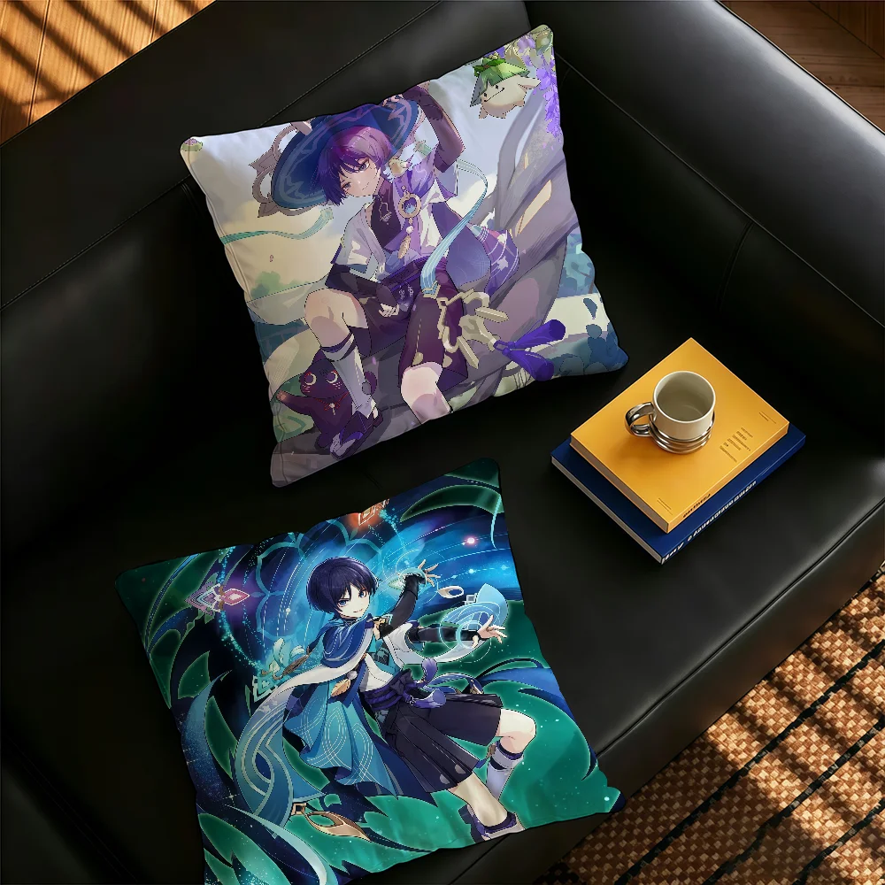 Game Genshin Scaramouche cushion cover Comfortable Decorative For Bedroom Living room Dormitory Picnic and Holiday Decoration
