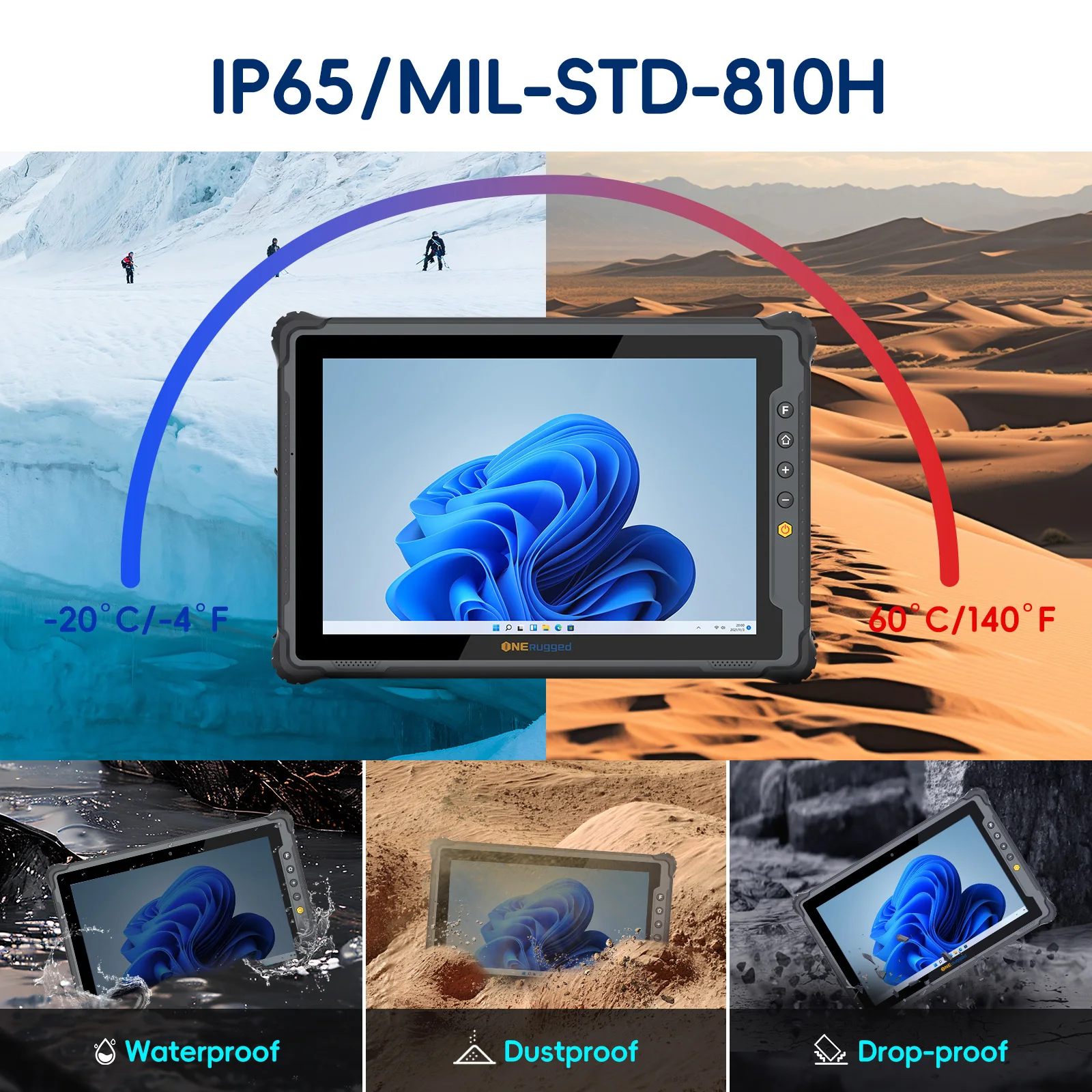 ONERugged M10J 산업용 러기드 태블릿 10인치 내구성 IP65 방수 Windows 11 휴대용 태블릿 (야외 현장 작업용)
