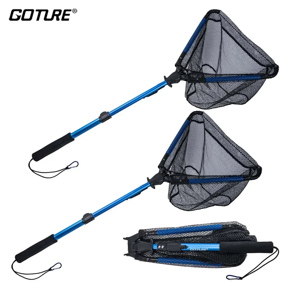 

Goture Foldable Fishing Net Retractable Aluminum Alloy Fishing Net Pole Folding Fly Landing Net Triangle Shape