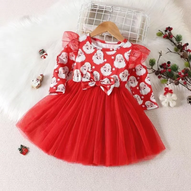 Girls Christmas Party Dress Baby Girls Dress Casual Dress Infant Kids Girls Ball Gown Layered Mesh Tulle Princess Dress