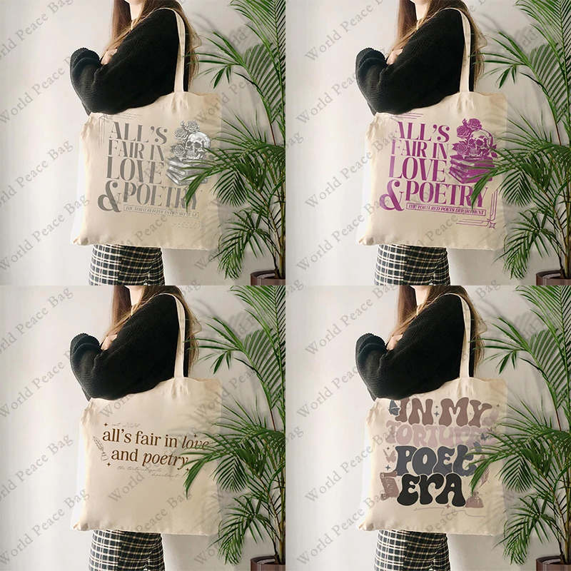 1 pc All's Fair In Love And Poetry patternTrendy Folding Shoulder BagSummer Beach holiday Bag Swiftie Merch Eras Tour gift