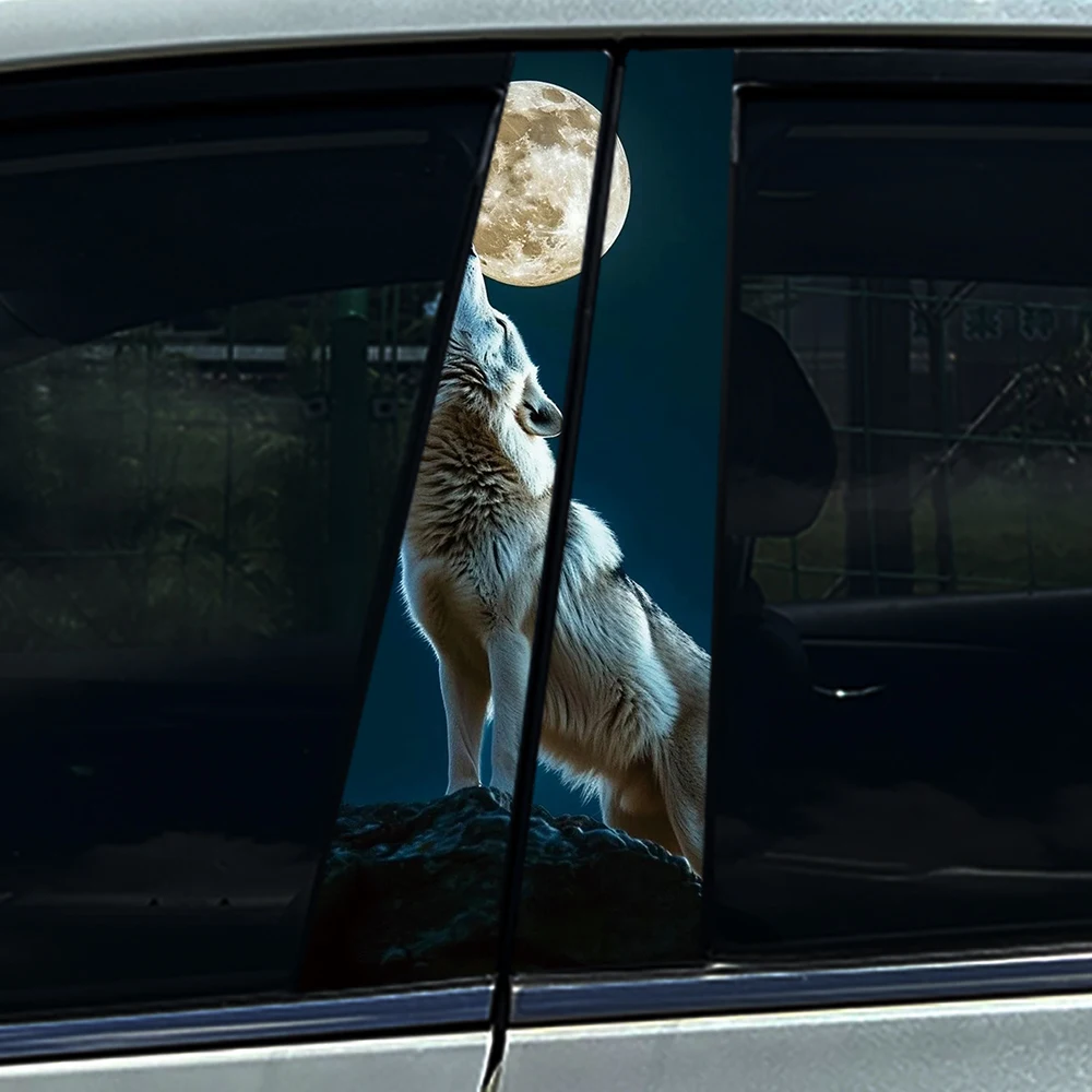 

2PCS Cool Howling Wolf Car B-pillar Decal, Waterproof Vinyl Window Sticker, Scratch Cover for Universal Car Models
