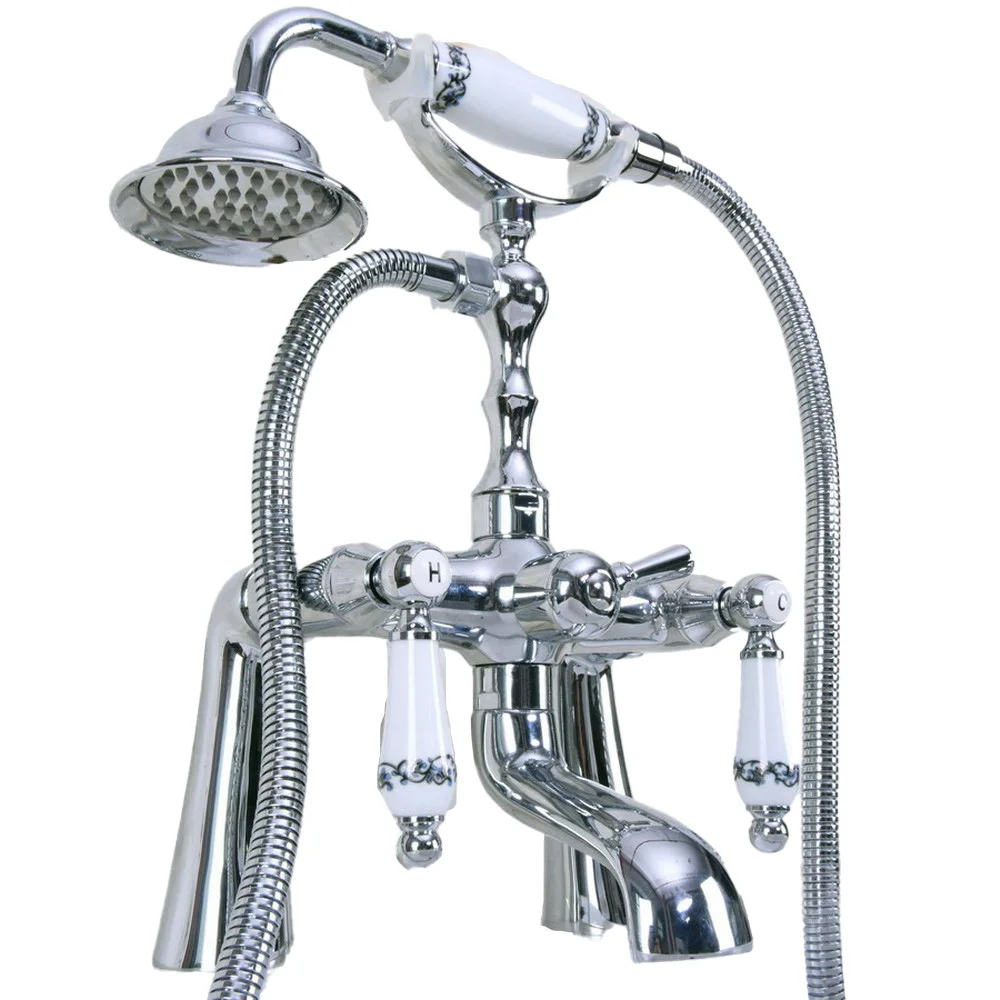 Imagem -05 - Chrome Torneira Torneira Misturador Torneira Banheira Clawfoot Handshower Deck Mount Lna114