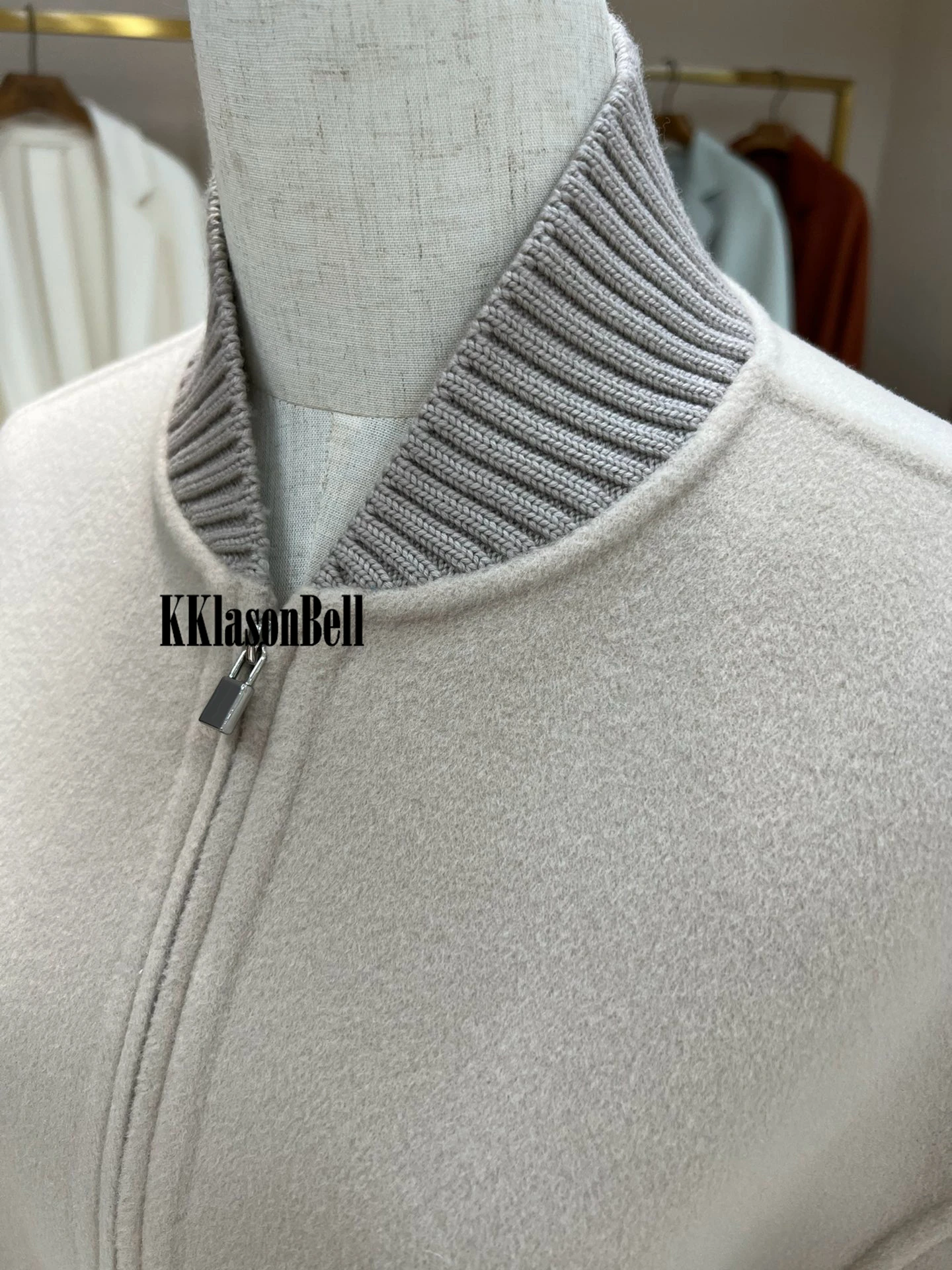 12.13 KKlasonBell Casual Loose Ribbed Stand Collar Zipper Cashmere Wool Coat Women