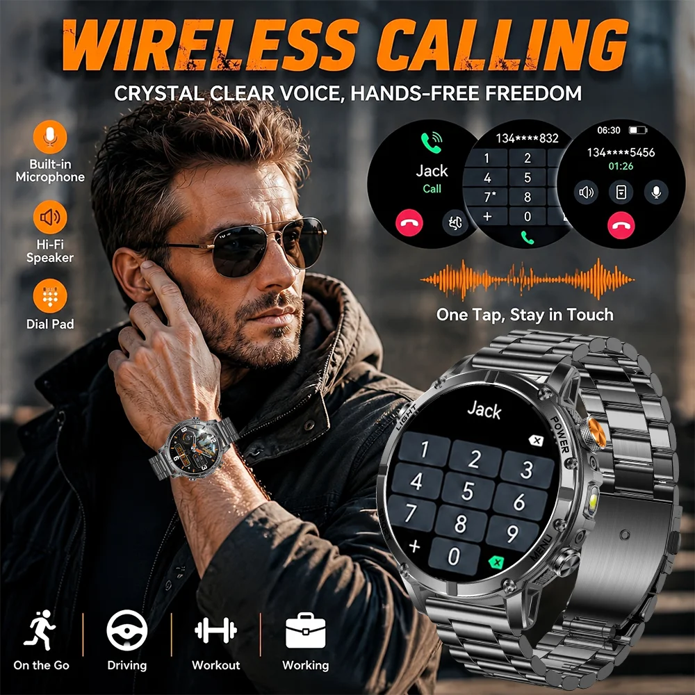 2026 New 1400mAh Large Battery Military Outdoor 1.7 Inches Smart Watch Men 10ATM Waterproof Bluetooth Call Sports Smart Watch
