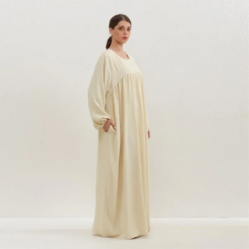 Muslim Dress Spring Autumn Women Loose Maxi Dresses Fashion Female Full Sleeve O-neck Casual Solid Pockets Robe Long Dresses