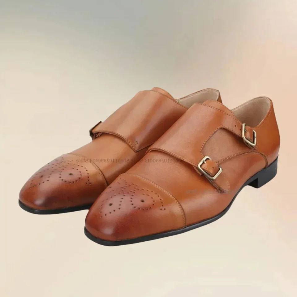 البني حزام السحابة ديكور تنفس حذاء رجالي موضة الراحة الانزلاق على الرجال حذاء كاجوال رواية الحرفية حفلة الرجال فستان أحذية #1