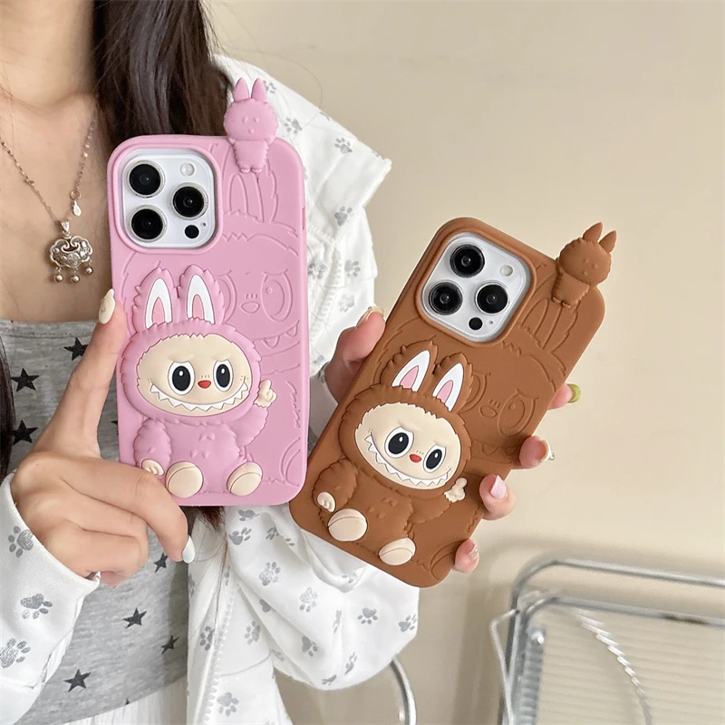 

Cute 3D Cartoon LaBuBu Monster Phone Case For iPhone 16 15 14 Plus 13 12 11 Pro Max Stereoscopic Soft Silicone Cover