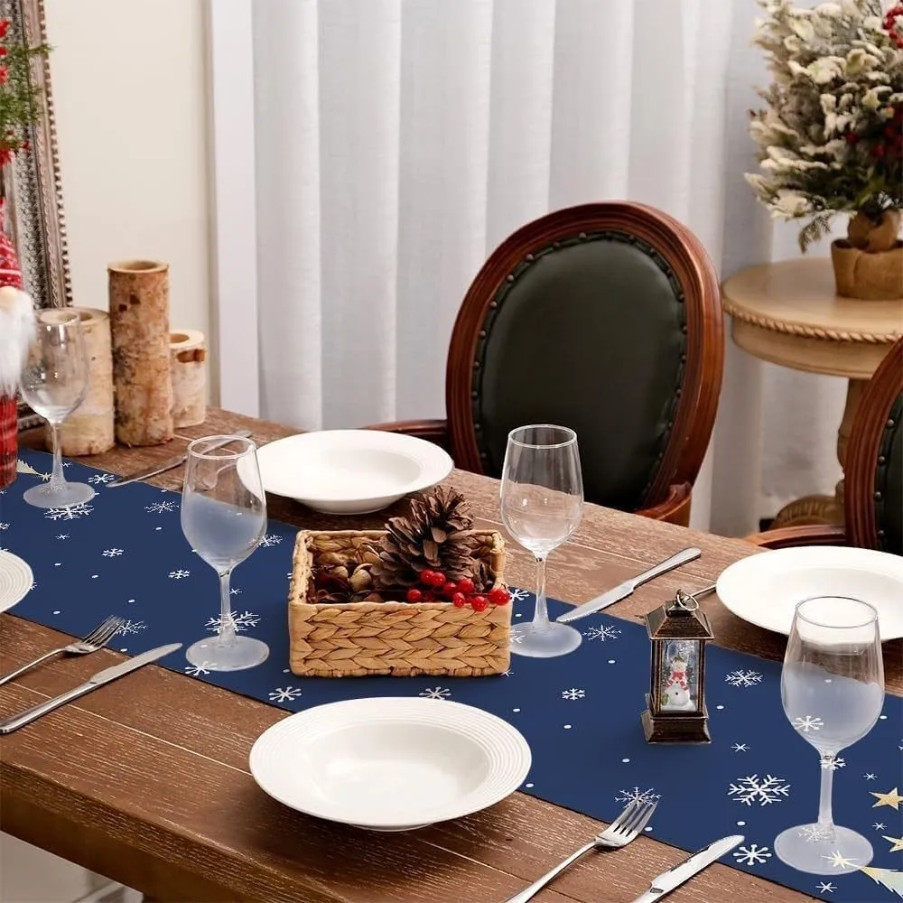 Christmas Tree Christmas Table Runner Snowflake Rectangular Christmas Table Flag Cloth Desk Decor Xmas Tablecloth New Year