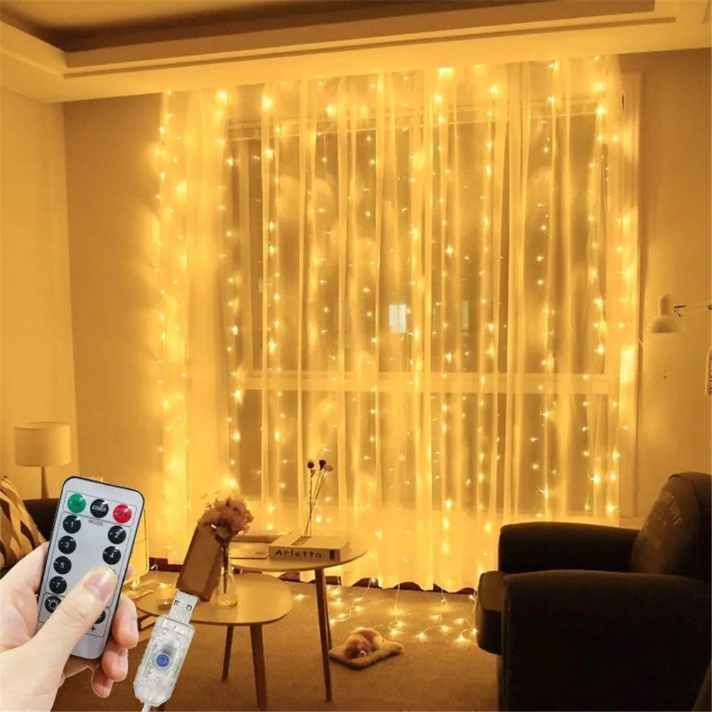 Garland Wedding Party Birthday Decoration Christmas Decor 3M 4M 6M LED 8 Mode USB Curtain Light Holiday Light Fairy String Light