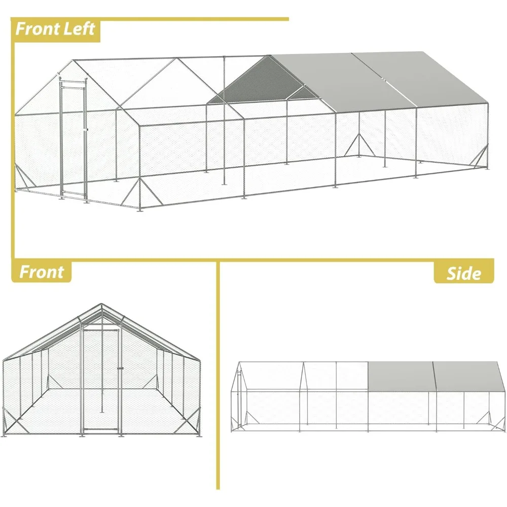 Metal Chicken Coop 26x10x6.56ft Extra Large Walk-in Poultry Cage for 25/30 Chickens Chicken Run Hen Rabbit Duck House