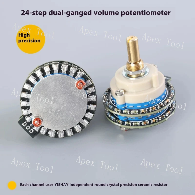 High Precision 24 Level 50K Stepper Dual Channel Knob Band Potentiometer Volume Control