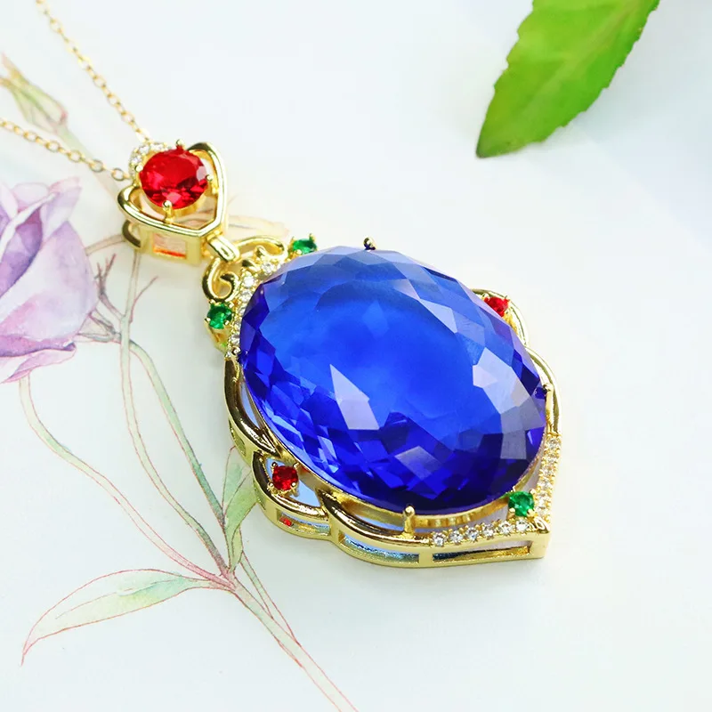

Hong Kong style royal blue glazed pigeon egg pendant imitation sapphire jewelry