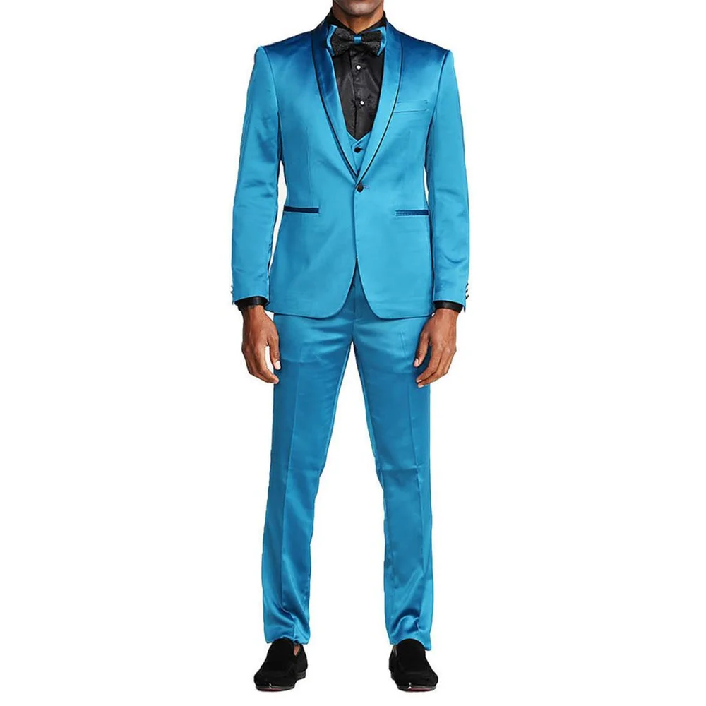

Men Satin 3 Pieces Suit Luxry Dinner Party Blazer Set Wedding Groom Tuxedo Boutique High-end Outfits