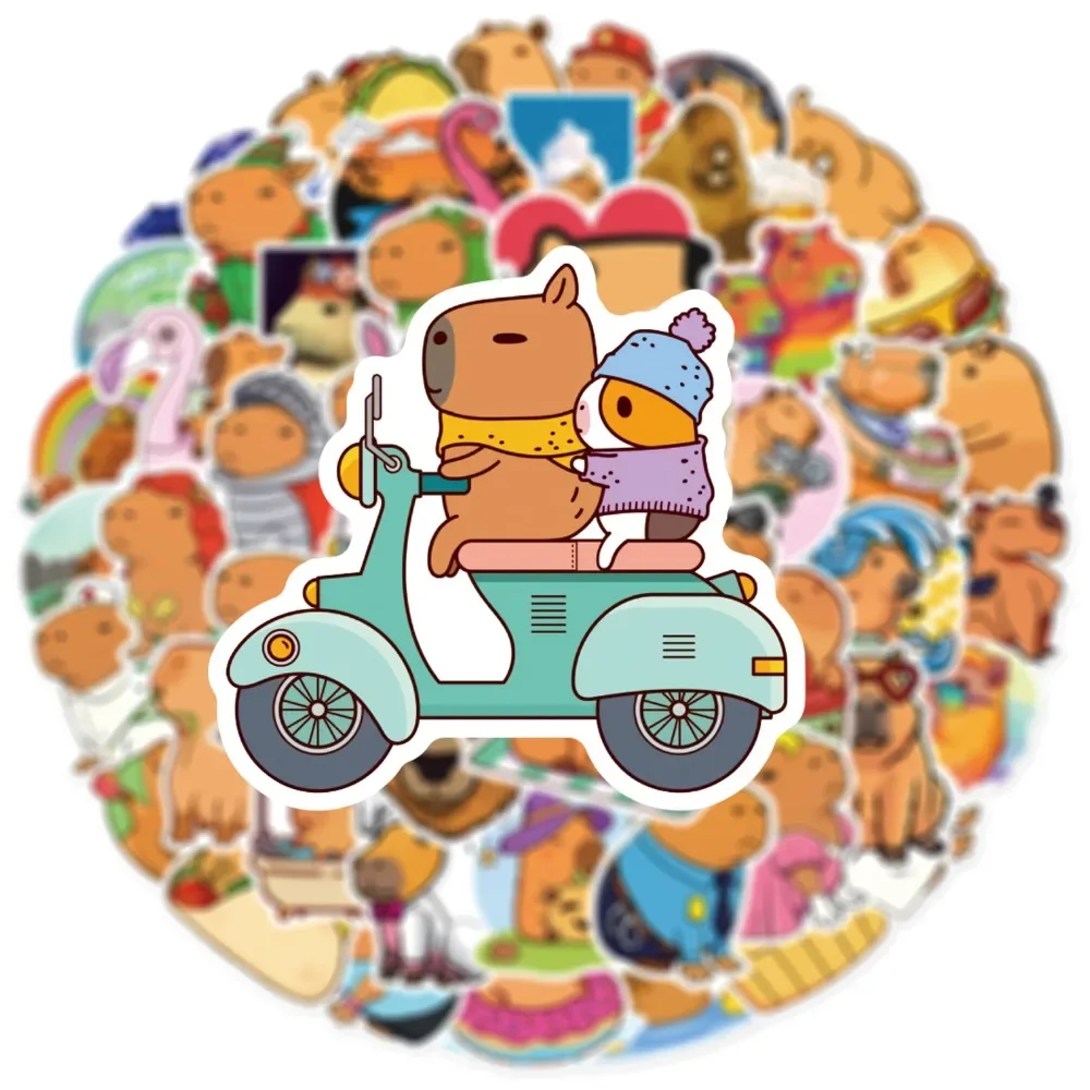 Capybara Cartoon Stickers Lovely Cartoon Capybara Waterproof Stickers Student Stationery Stickers 50 Pieces