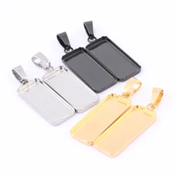 10pcs Stainless Steel 10x25mm Rectangle Cabochon Base Settings Gold Plated Black Pendant Bezel Trays Diy Jewelry Making Findings