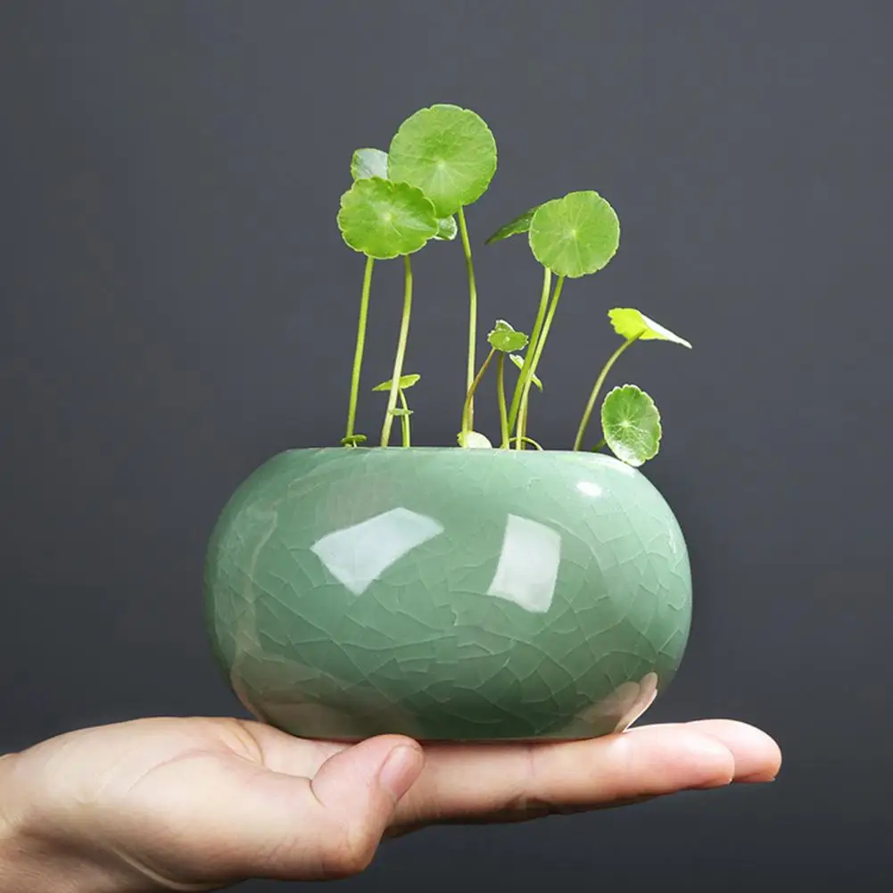 11cm Ceramic Flowerpot Ice-cracked Bowl Lotus Planter Mini Vase Glazed Bonsai Planting Pennywort Thou Jun Kiln Hydroponic Pot