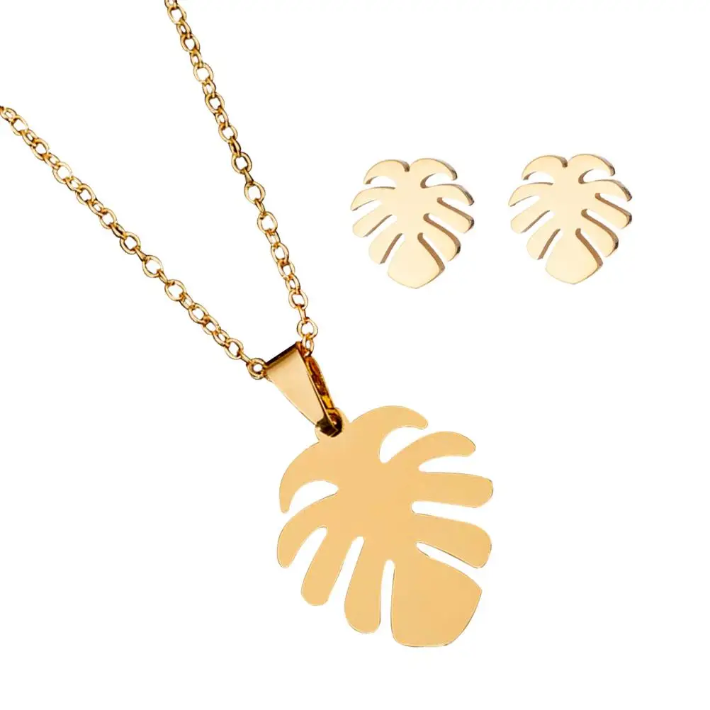 

Monstera Leaf Earrings Necklace Set Stylish Jewelry Alloy Durable Gift Women Charm Decorative Lightweight Fashionable