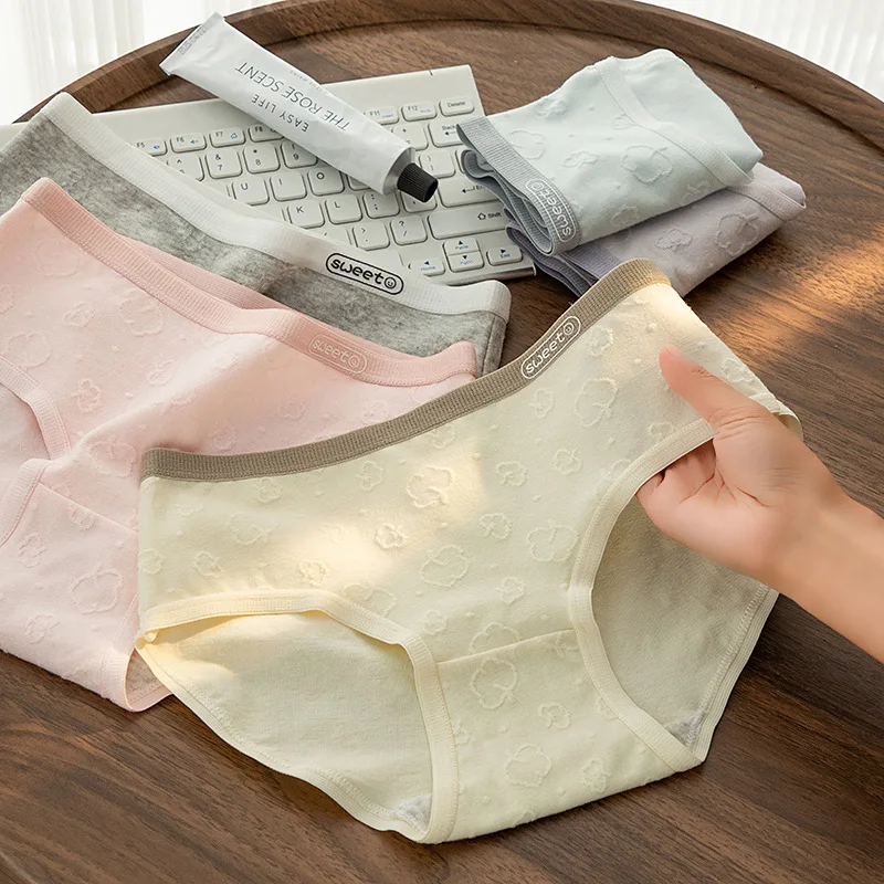 5 Stück Damen-Baumwollslips, Sexy Spitzen-Slip, Mädchen-Slip mit mittlerer Taille, Nahtlose Komfort-Unterhosen, Modische Einfarbige Unterwäsche, Lingerie, Größe M-XL