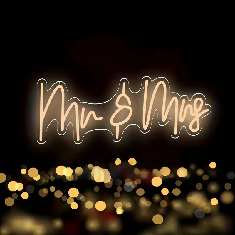 

Wedding Neon Sign Light Mr Mrs Warm White LED Wall Hanging Neon Light Bedroom Wedding Decoration Aesthetic Neon Lighting Signs