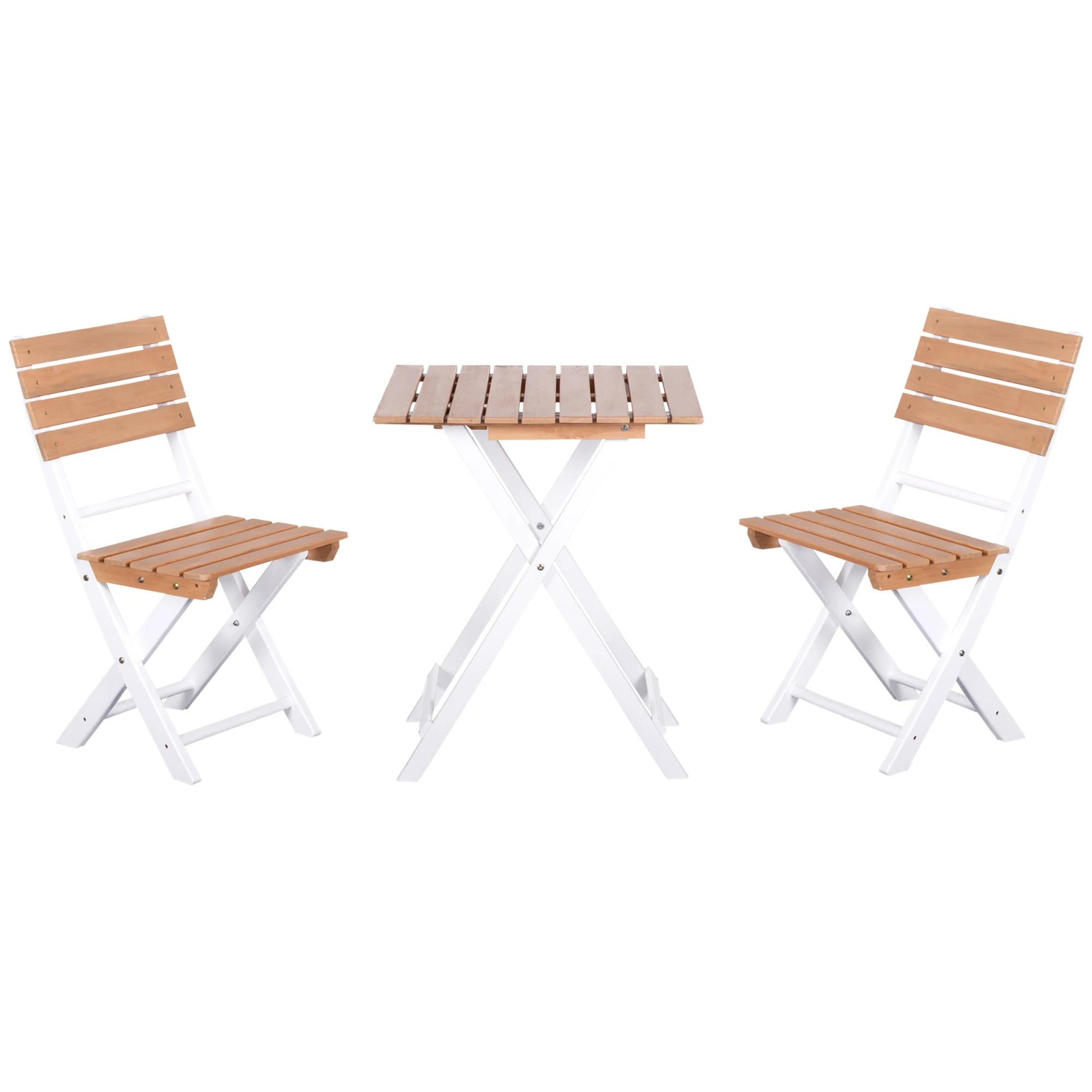 Outsunny 3-piece folding terrace set table 60x60x73 cm and 2 Chairs 41,8x49,7x83 cm wood and Metal structure