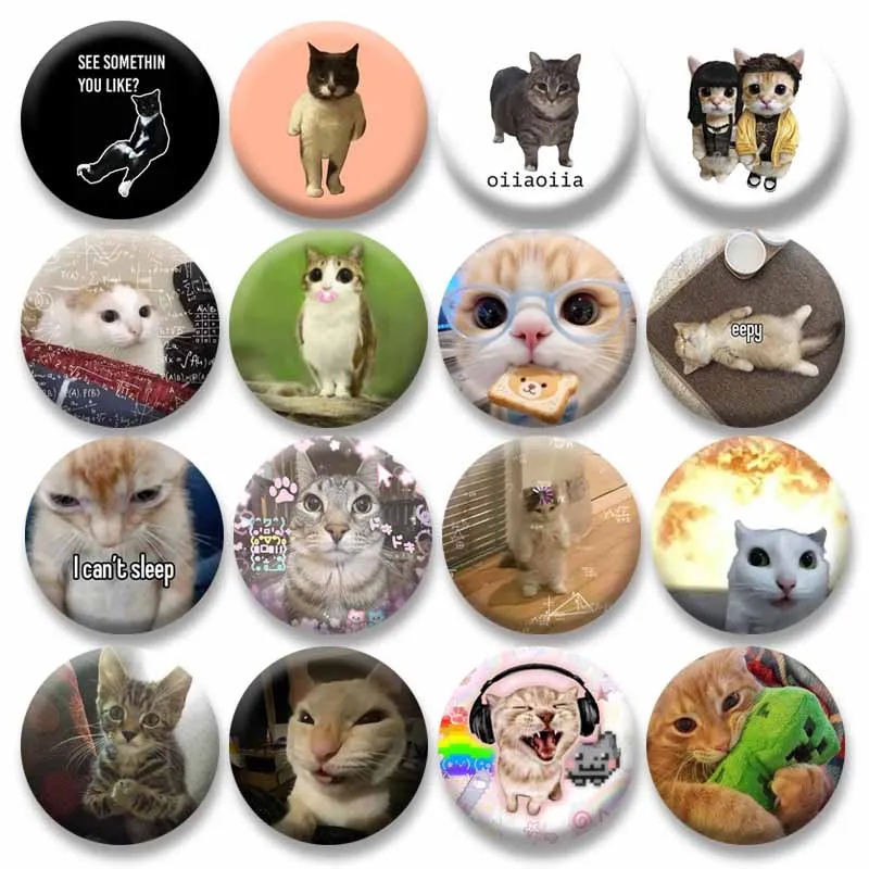 Funny Cat Icons Circular Badges Cute Animal Meme Brooch Snap-in Jewelry Pins DIY Bag Clothes Decor Accessories Gifts for Friend