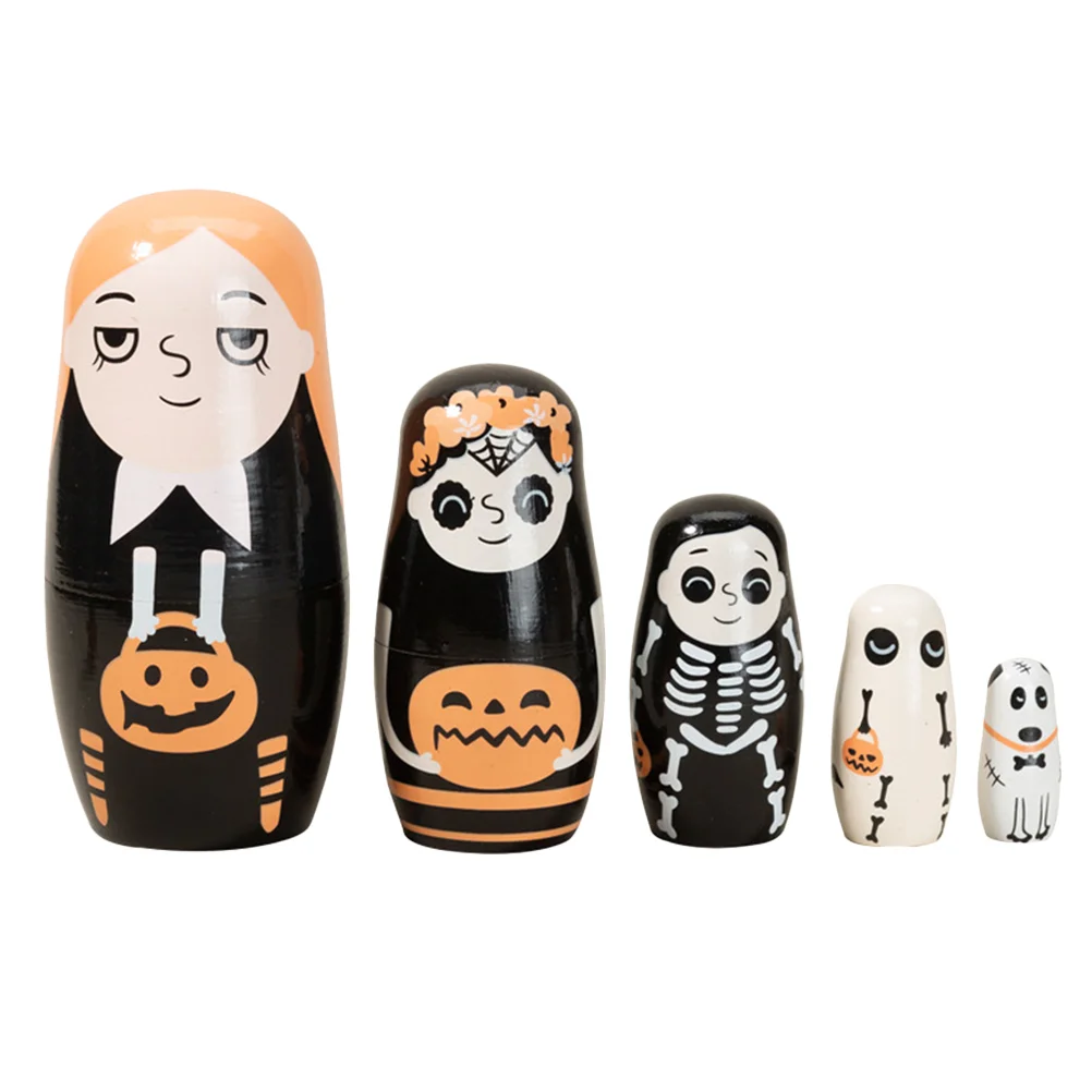 

Halloween Nesting Decors Wooden Crafts Decorative Russian Dolls Stacking Festival Gift Desktop Adorns Toys