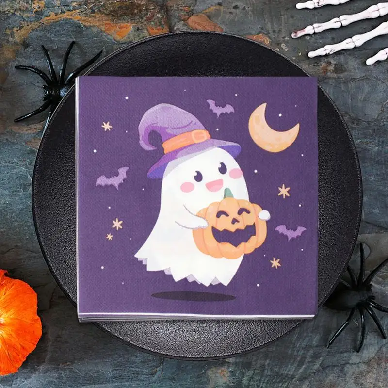 Halloween Party Napkins 20X Ghost With Pumpkin Paper Towels Halloween Table Decoration 6.5X6.5Inch Decorative Dessert Dinner