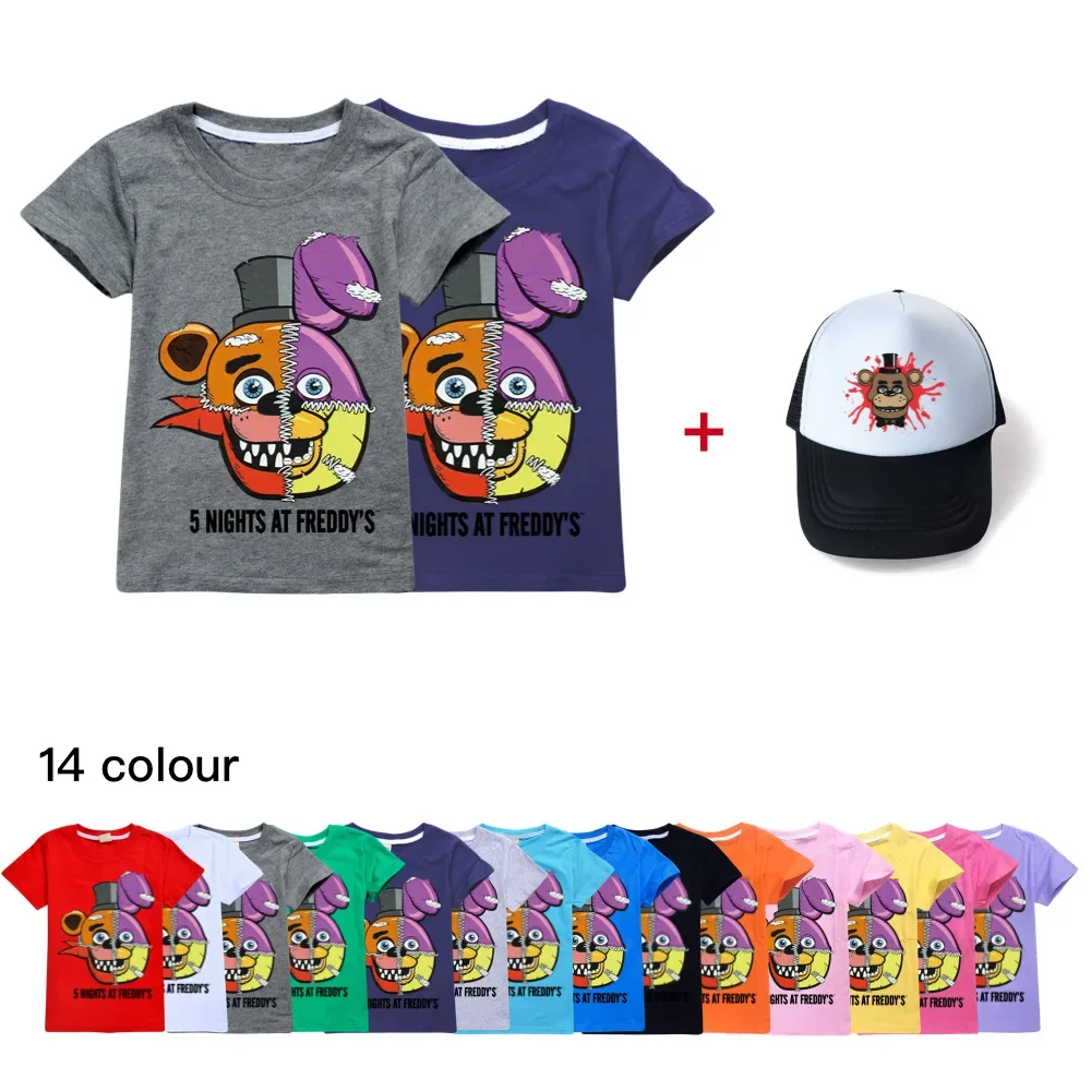 

Kids clohtes Boys Girls T Shirt + hat Children 5 Nights At Short Sleeve Kids Casual Tops Tees Toddler Streetwear Clothing1239