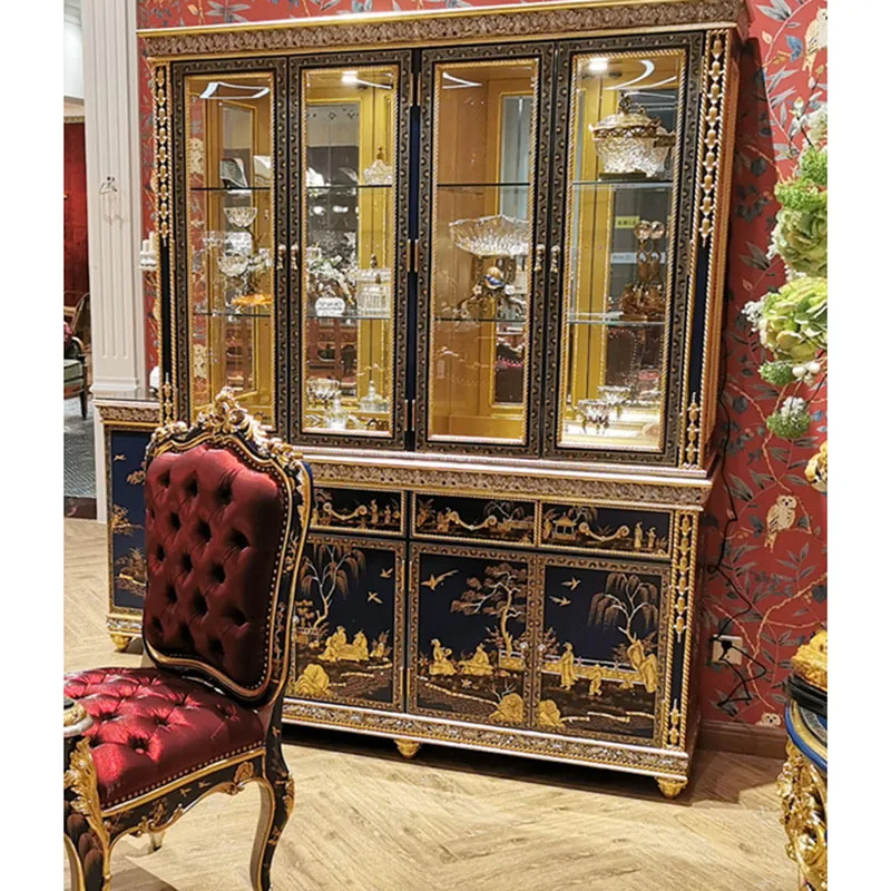 European French Chinese style mahogany hand-painted art figure bookcase