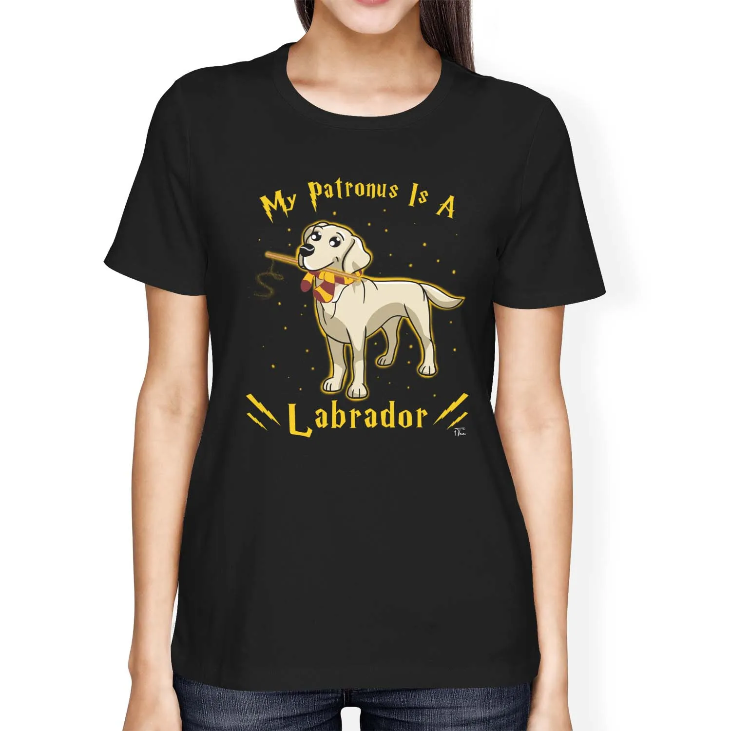 Polarshe 1Tee Women Loose Fit My Patronus Is A Labrador Dog T-Shirt Men's and Women's Crew Neck Cotton Short-sleeved Top Clothes