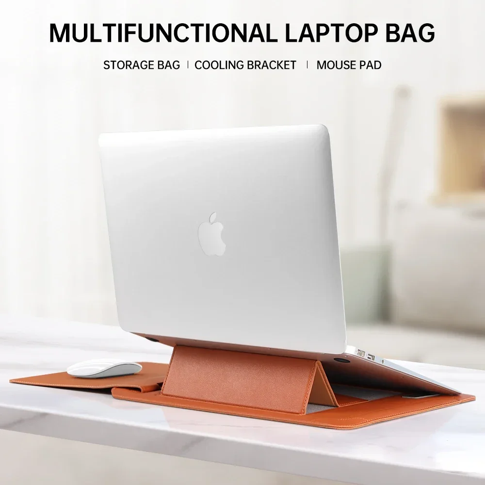 Imagem -03 - Multi-funcional pu Leather Laptop Sleeve Bolsa Notebook Case Capa Acessórios Macbook Air Pro 11 13 14 15 16 Pro