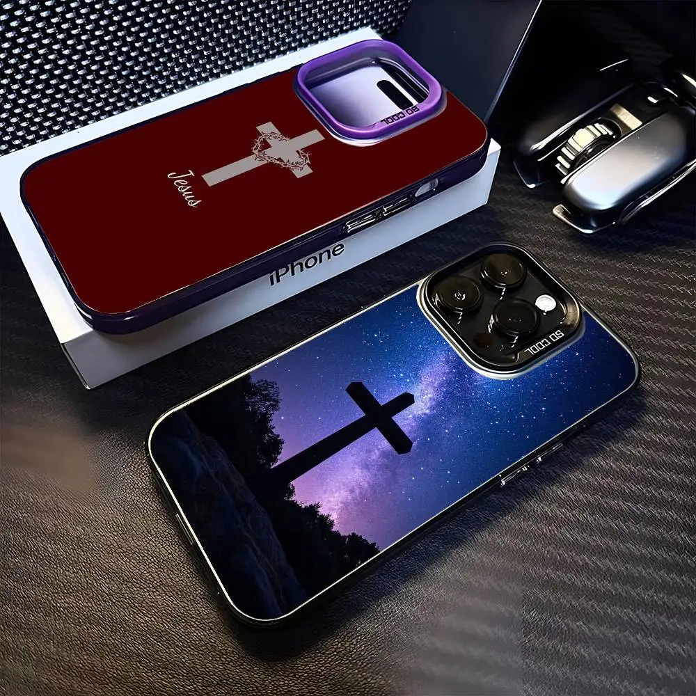 

Bible Jesus Christian Cross Phone Case For iPhone 16,15,14,13,12,11,Mini,Pro,MAX Purple Matte Shockproof Cover