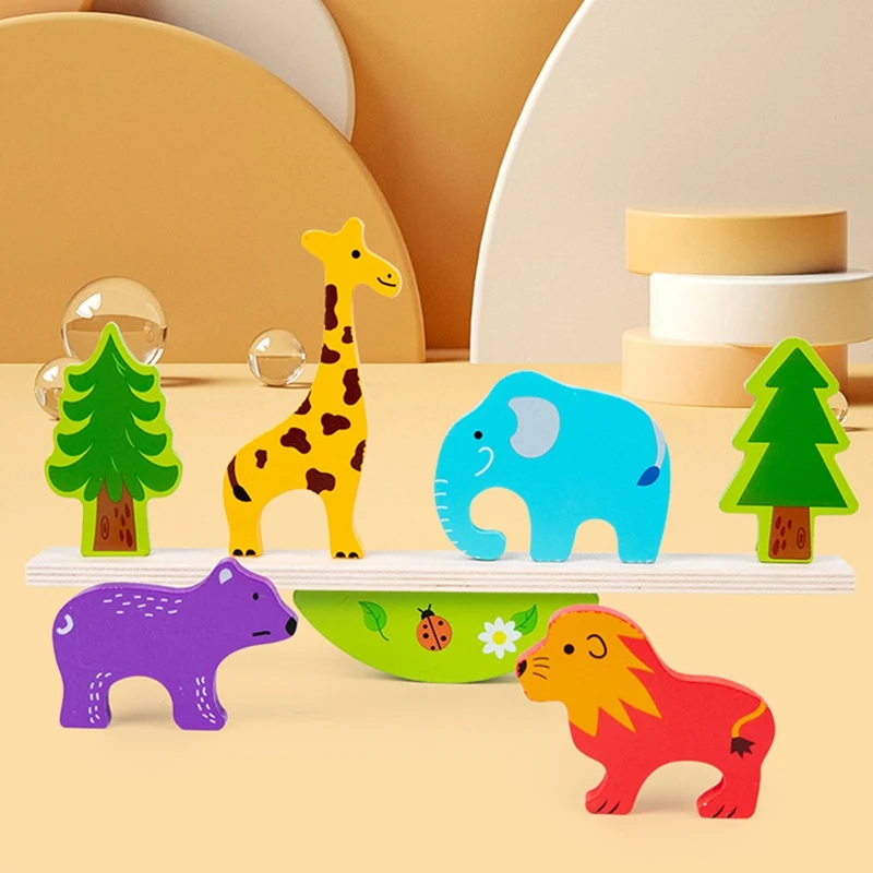 Bloques de equilibrio de animales de madera para niños, juegos de mesa, juguete educativo de dinosaurio, bloques de construcción altos apilables, juguete de madera