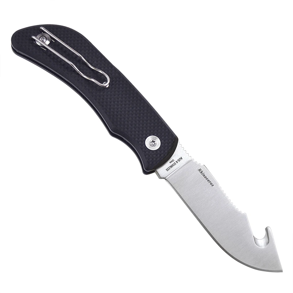 TONIFE Rhinoceros Folding Gut Hook Skinning Knife  Aichi AUS-8 Blade Survival EDC Tool Outdoor Camping Hunting Knives