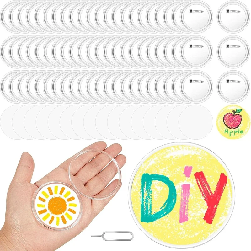 

100Pcs Acrylic Clear Buttons,Make Your Own Buttons,Acrylic Design Button Badge For DIY Craft School Activities 2.25 Inch