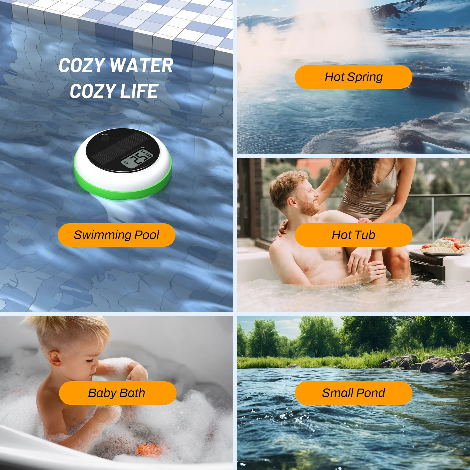 INKBIRD Solar-Pool-Thermometer mit WiFi-Temperatur- und Luftfeuchtigkeitsmonitor, IP68, wasserdichtes Thermometer für Teiche, Whirlpools und heiße Quellen