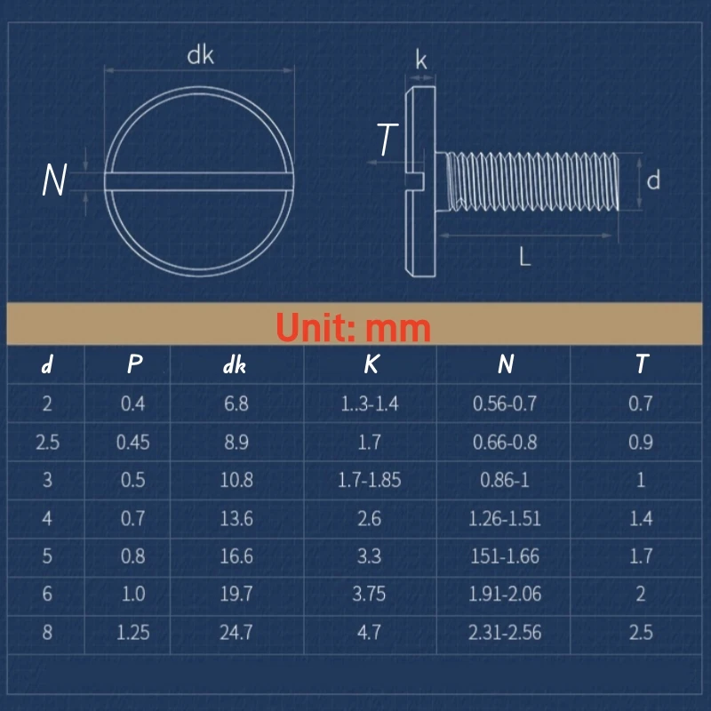 Tornillo de disco ranurado de acero inoxidable 304, tornillo mecánico de cabeza plana ranurada y recta, cabeza redonda grande, piezas de 1 a 10 M5, M2, M2.5, M3, M4, M6