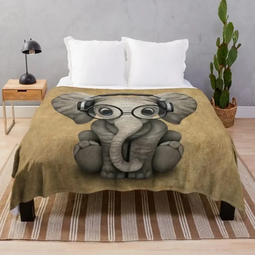 

Cute Baby Elephant Dj Wearing Headphones and Glasses Throw Blanket halloween Designers Blankets