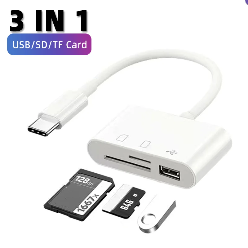 3 in 1 Multi Port Hub Converter USB Type C  Card Reader USB TF SD Micro SD OTG Adapter For iPhone 15 Laptop Huawei Samsung