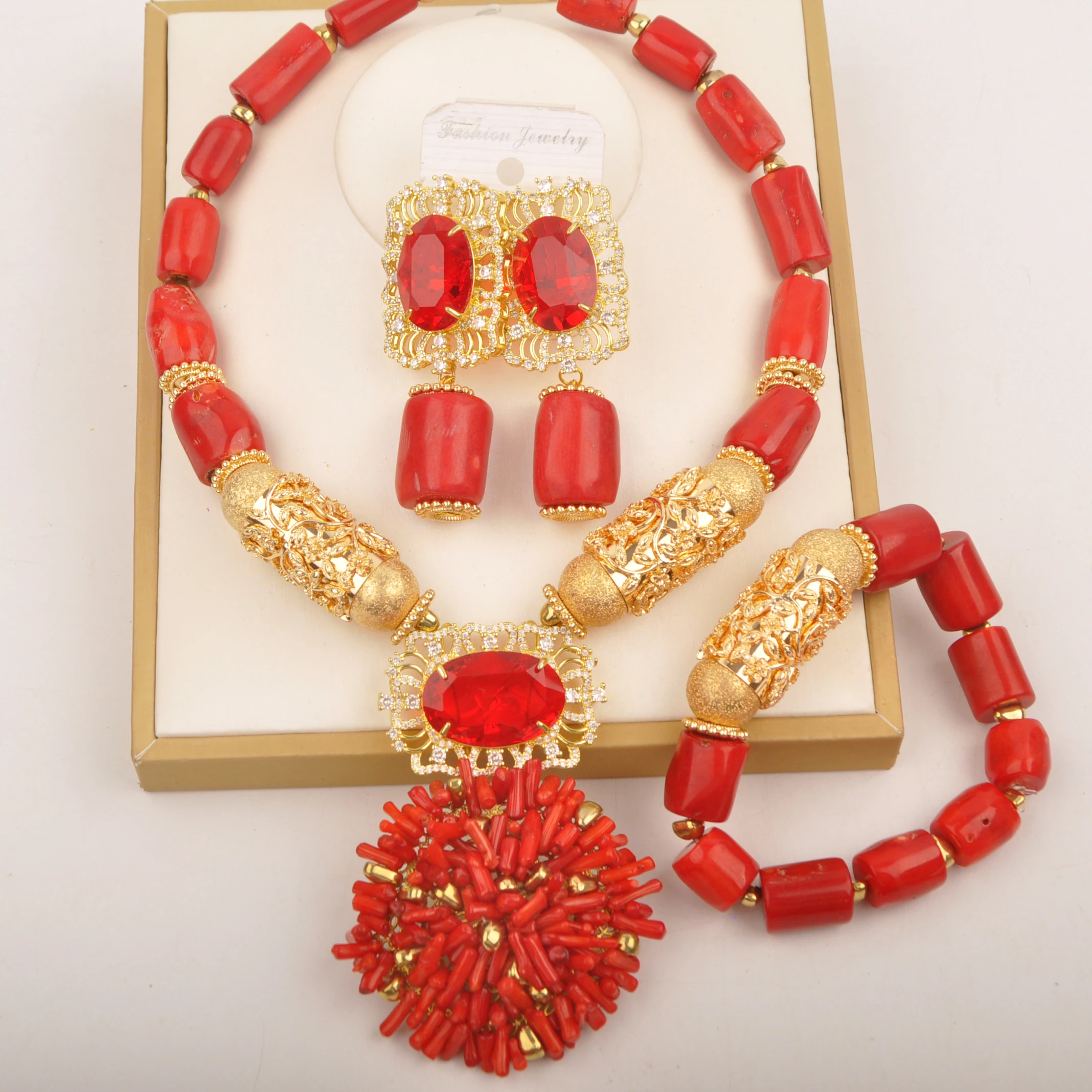 

Natural coral Red Wedding necklace Africa Nigeria Fashion jewelry collection