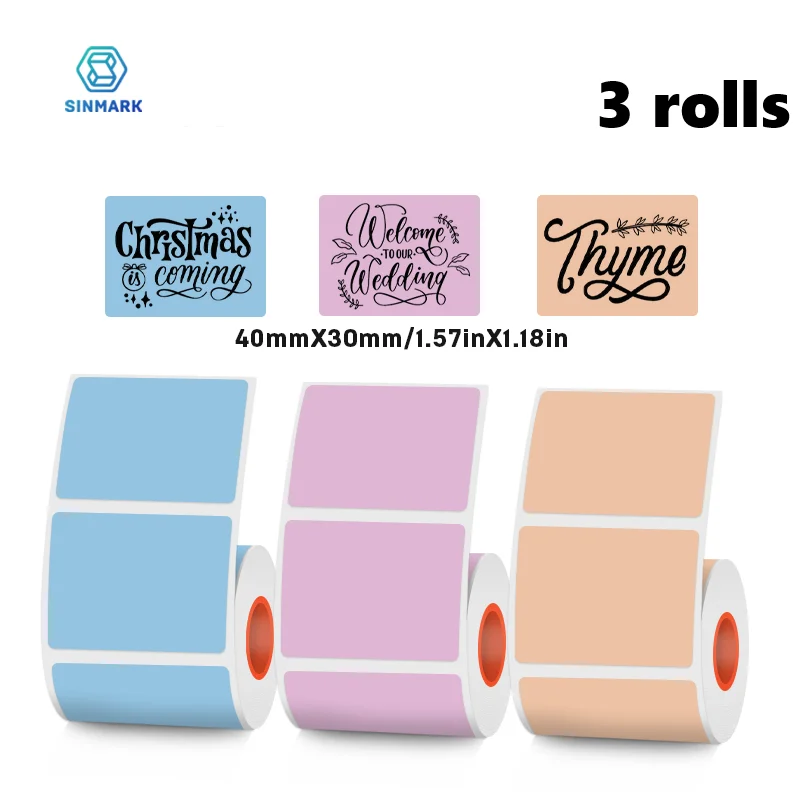 

SINMARK 3 Rolls Color Labels Self-Adhesive Stickers for Thermal Printers Three Pure Colors Available DIY Waterproof Sticker